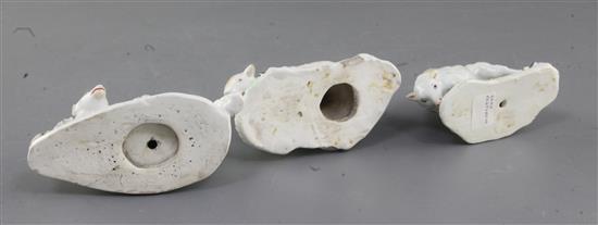 Three Derby figures of ewes, c. 1760-5, Some faults